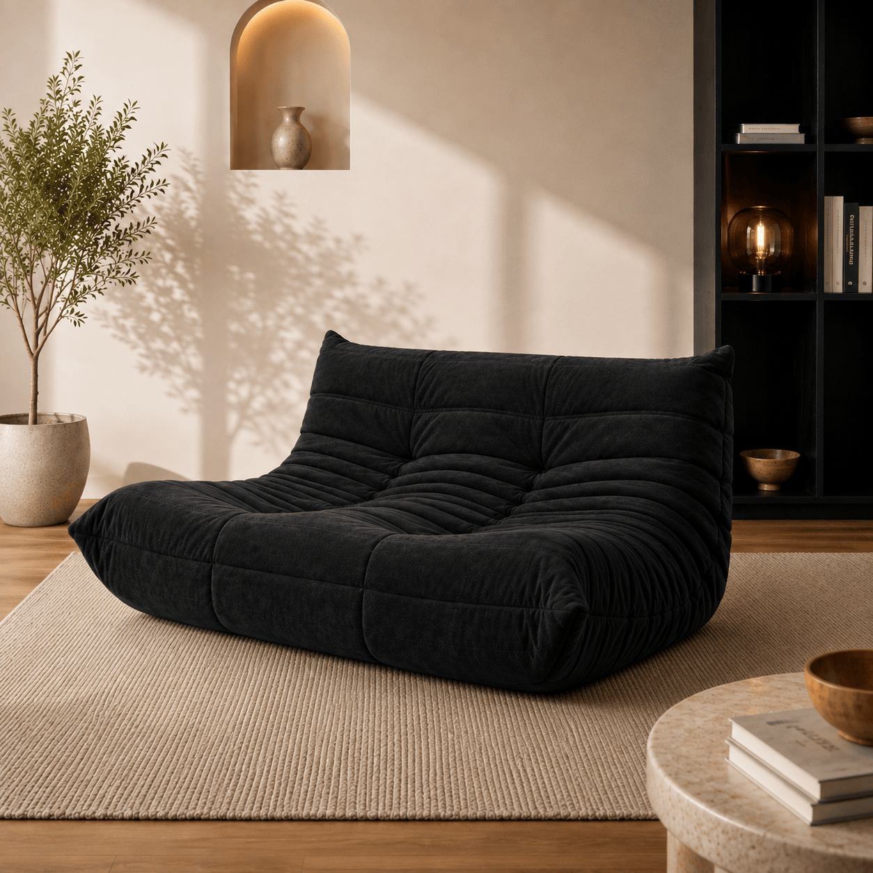 Canapé Éponge Compressé Cuir Noir | Ulysse